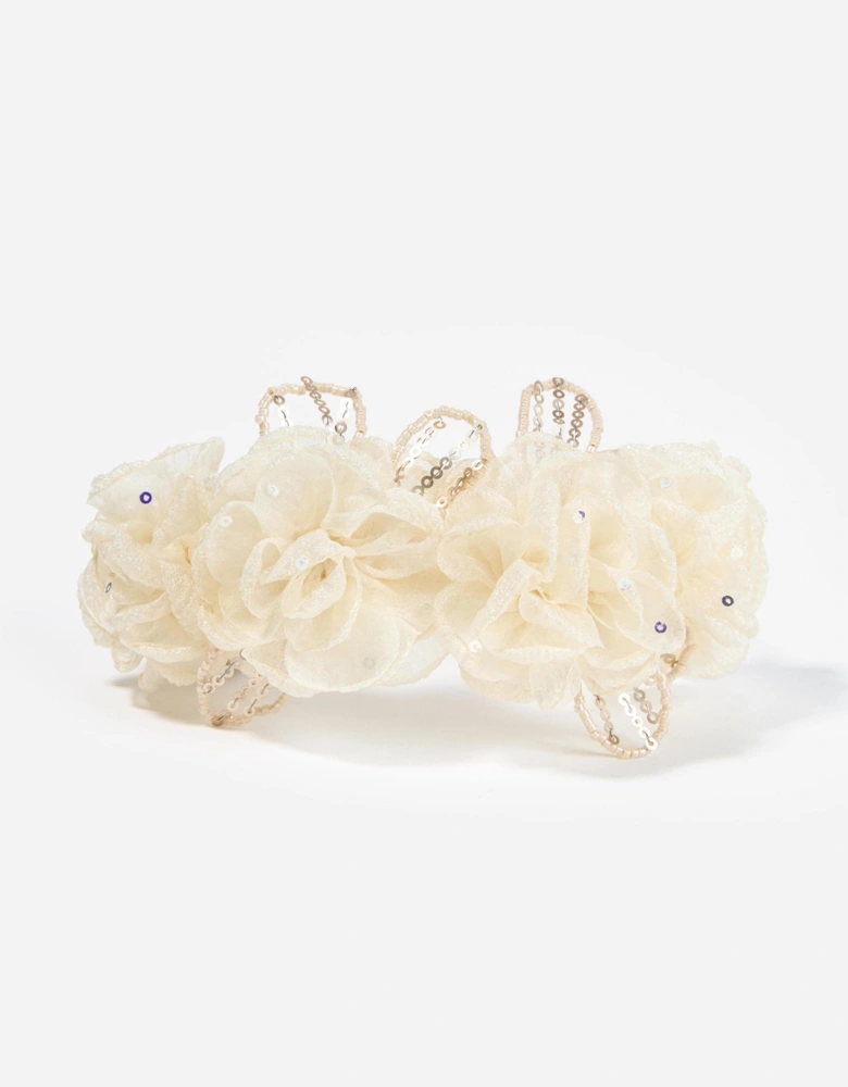 Girls Sequin Tulle Headband in Ivory