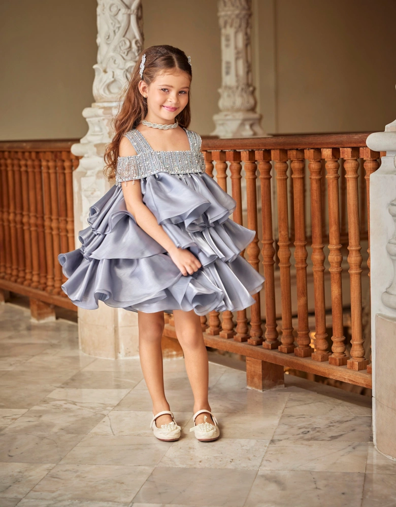 Girls Lumi Icy Occasion Dress in Grey