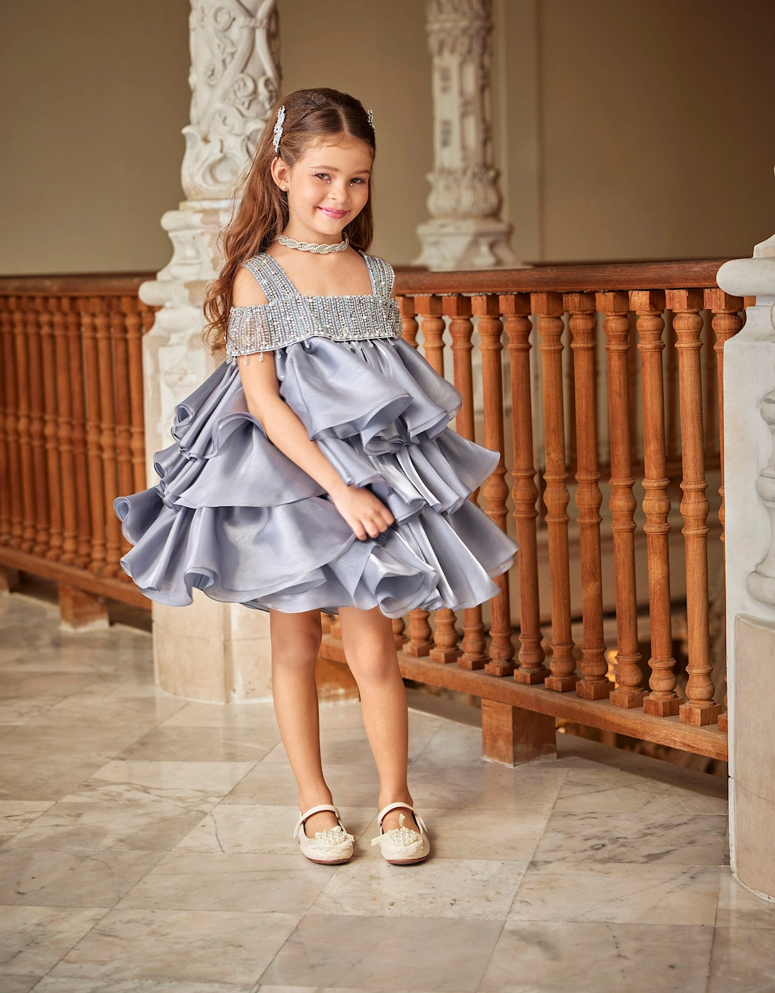 Girls Lumi Icy Occasion Dress in Grey