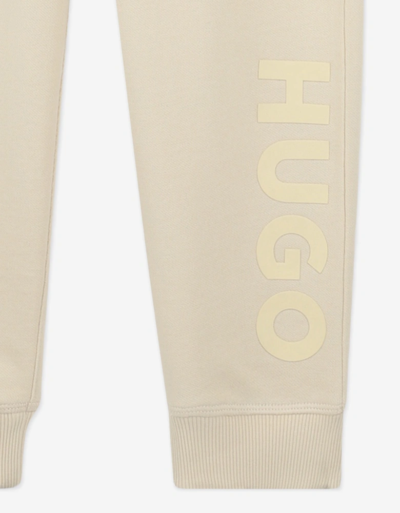 Boys Logo Print Joggers in Beige