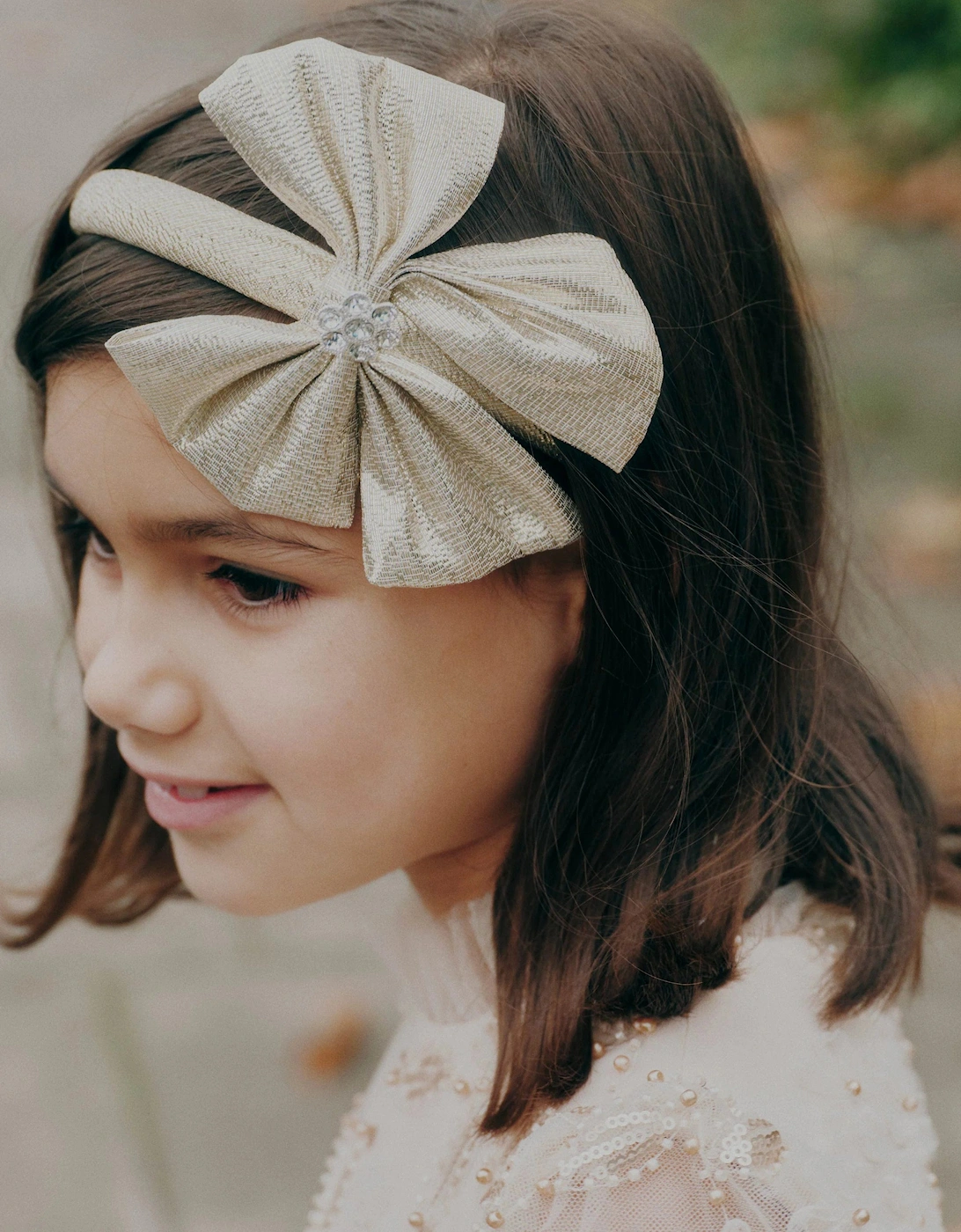 Girls Metallic Bow Headband in Gold