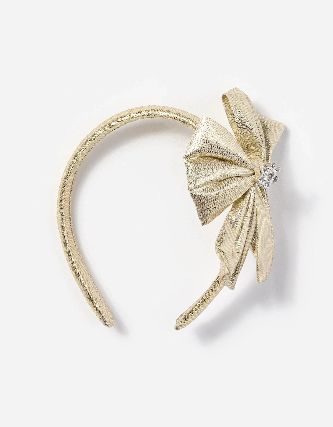 Girls Metallic Bow Headband in Gold, 5 of 4