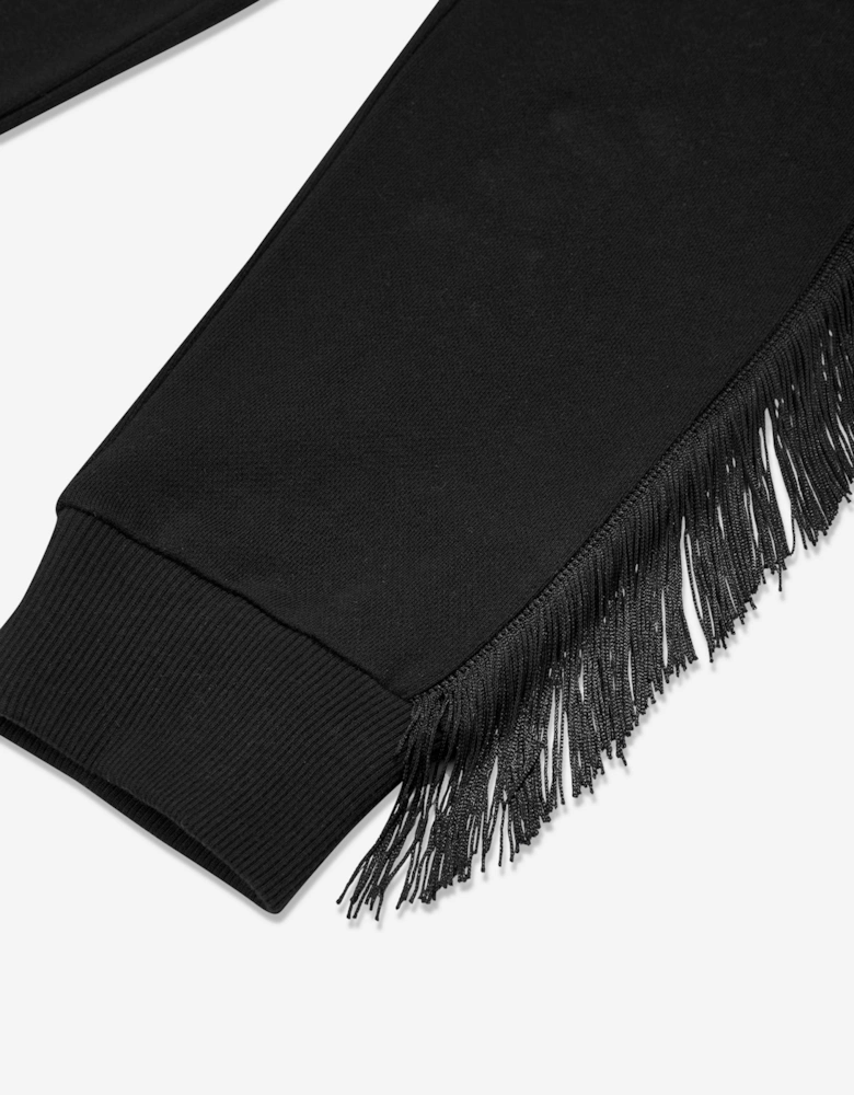 Girls Fringed Logo Joggers in Black