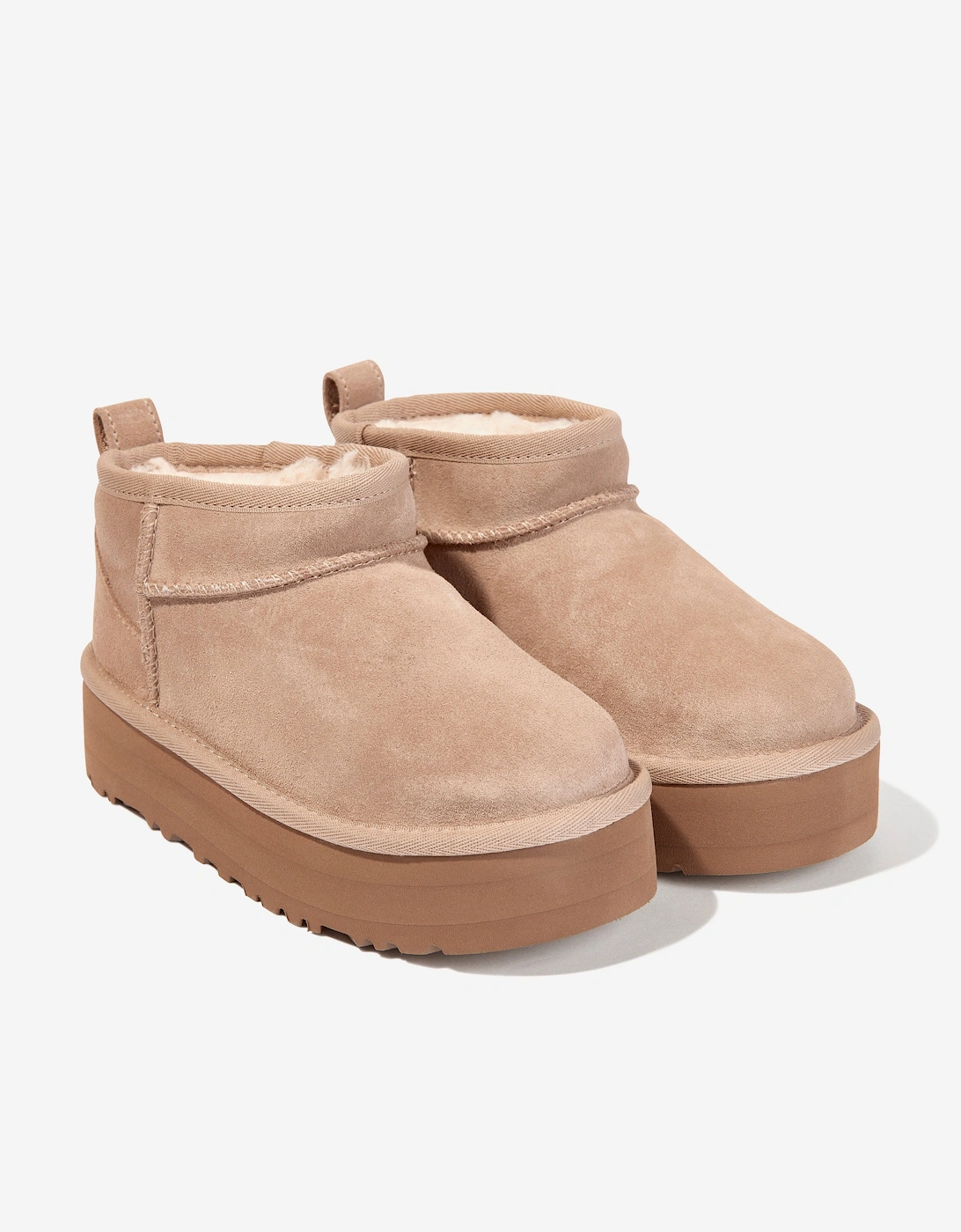 Girls Classic Ultra Mini Platform Boots in Beige