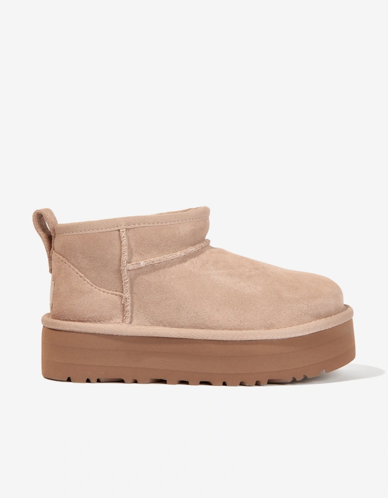 Girls Classic Ultra Mini Platform Boots in Beige