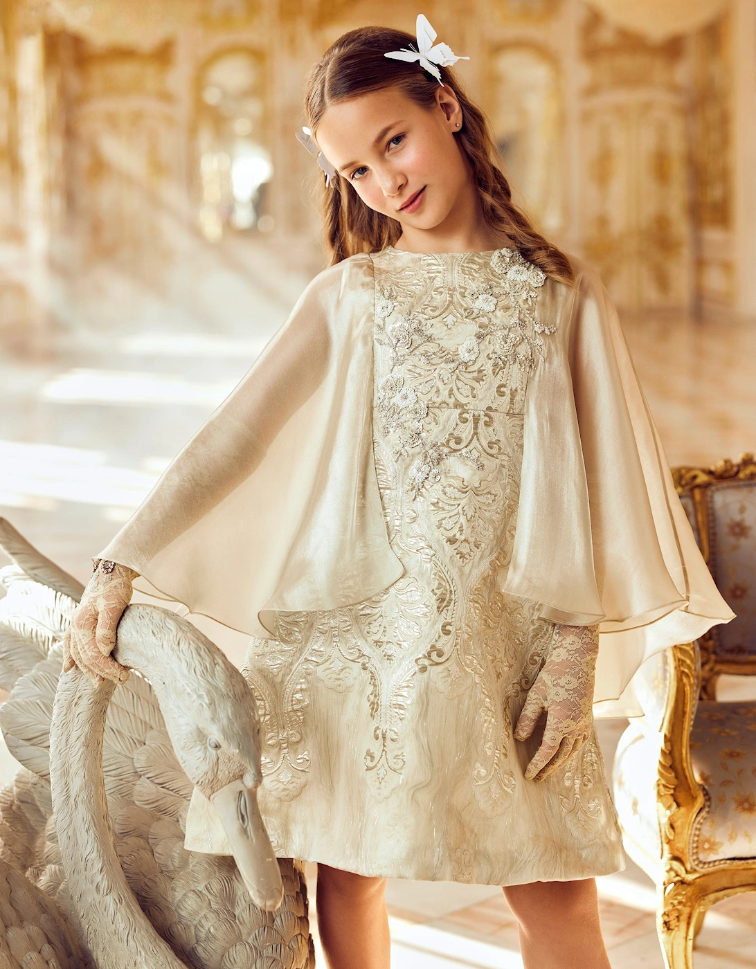 Girls Phoebe Occasion Dress in Gold