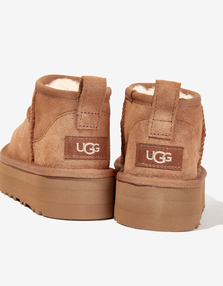 Girls Classic Ultra Mini Platform Boots in Brown