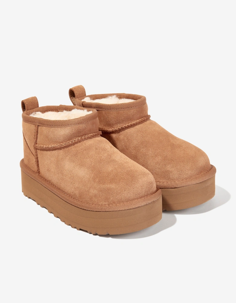 Girls Classic Ultra Mini Platform Boots in Brown