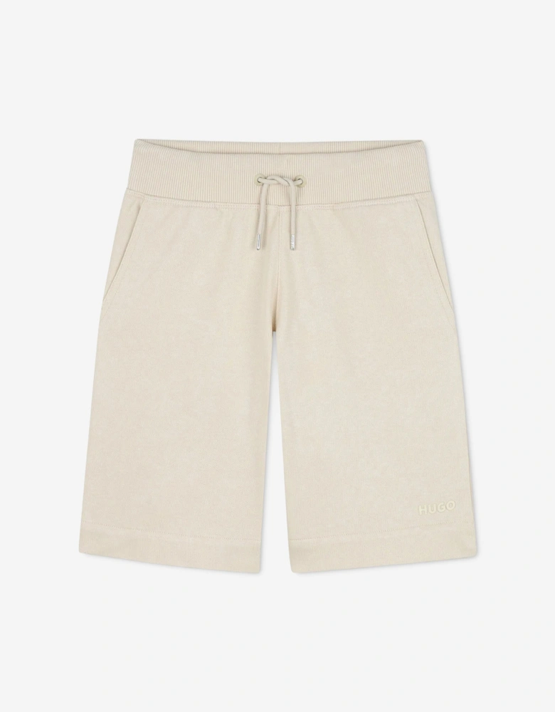 Boys Logo Print Bermuda Shorts in Beige