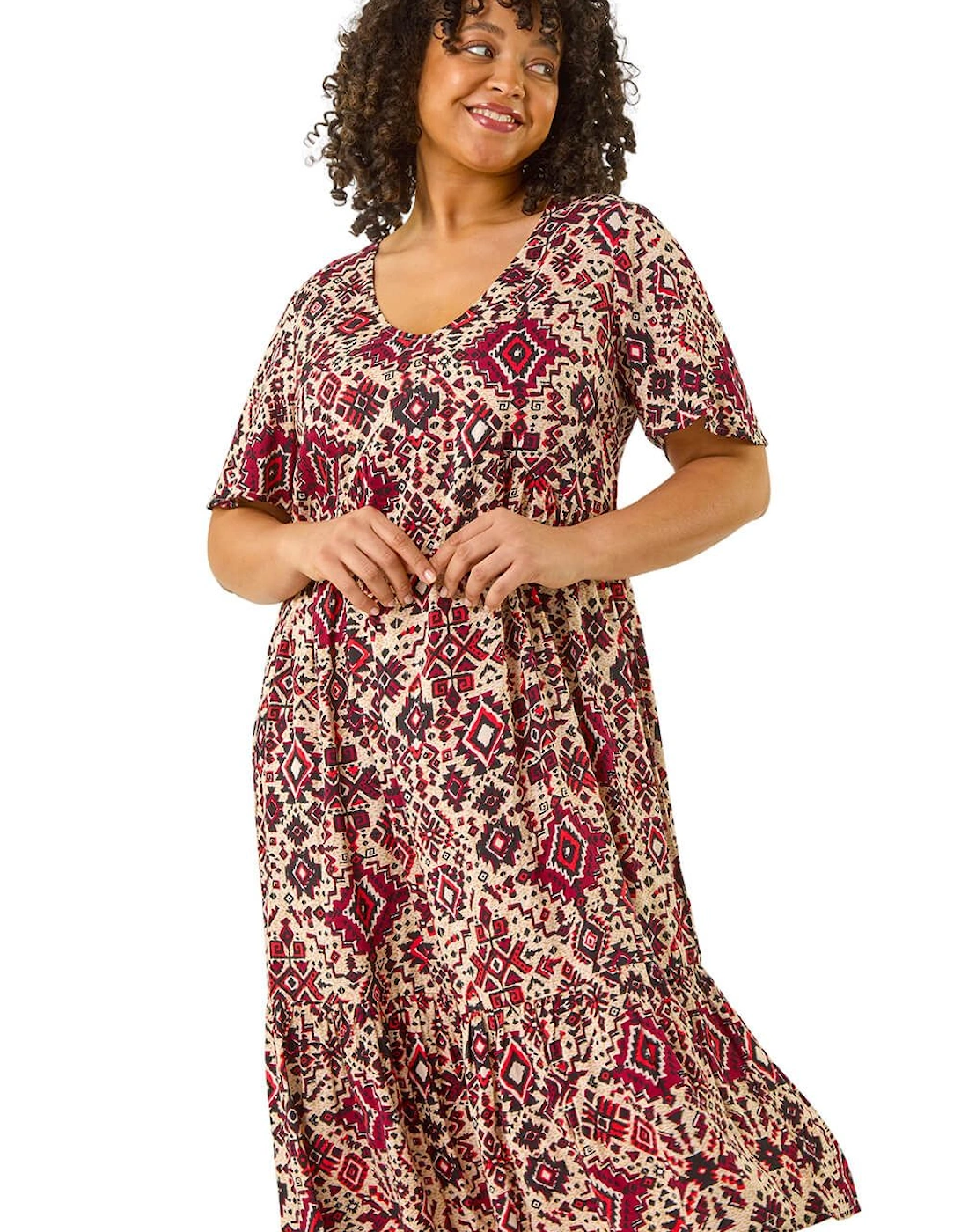 Curve Ikat Print Tiered Dress, 2 of 1