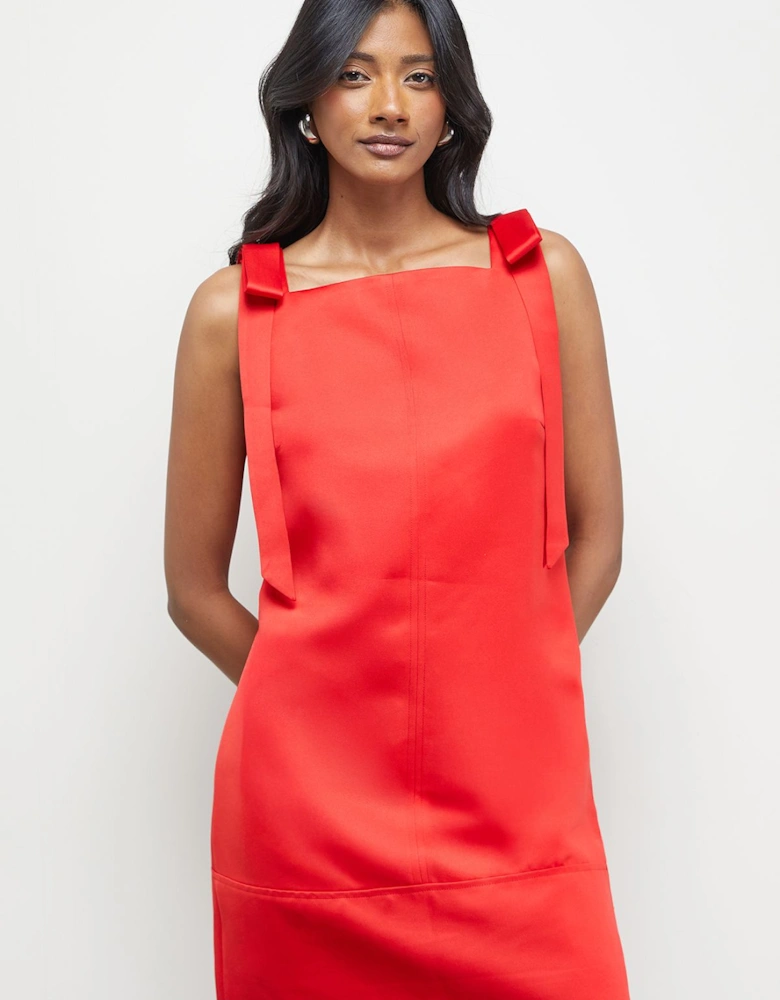 Structured Satin Tie Shoulder Mini Dress