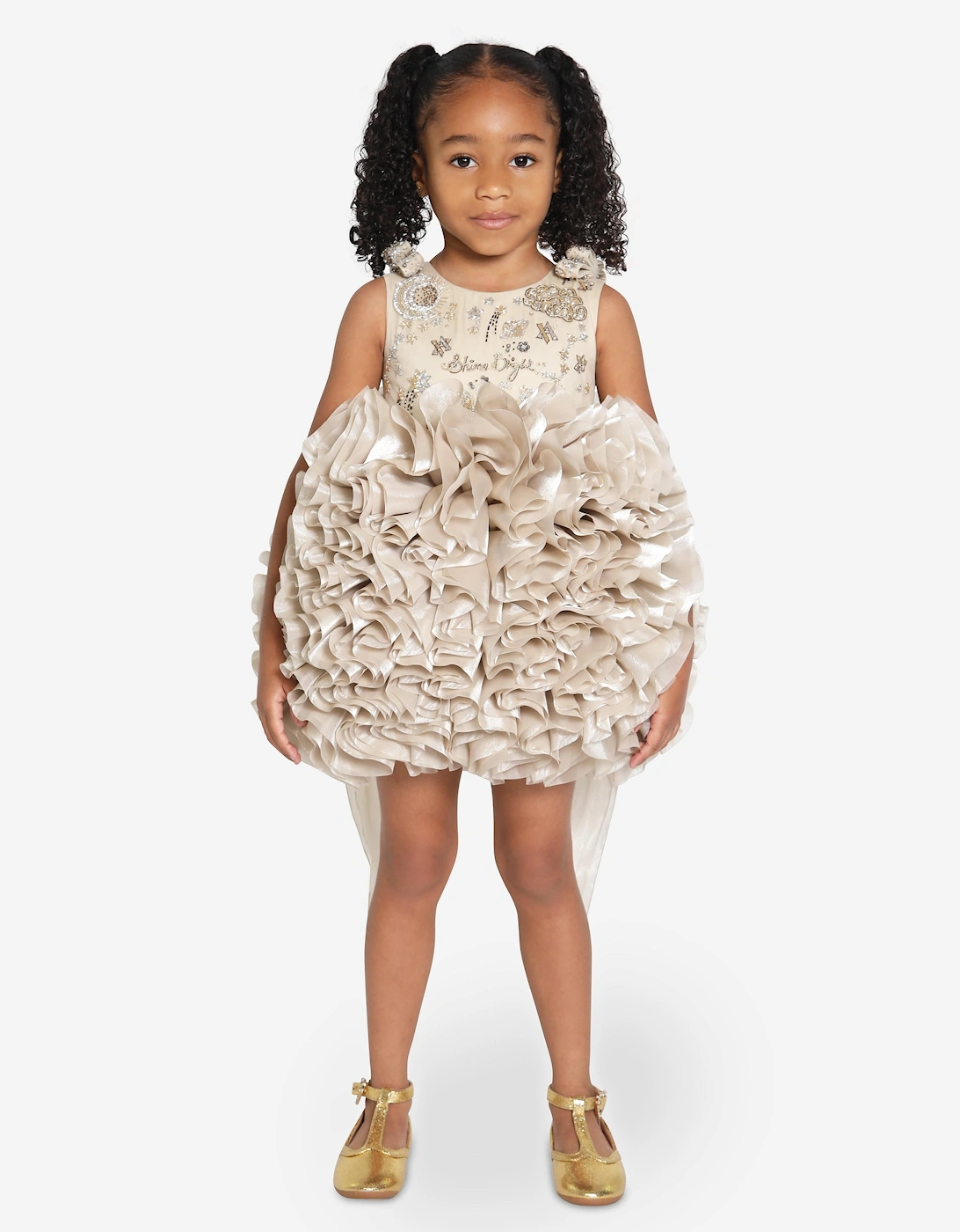 Girls Pomme Occasion Dress in Gold