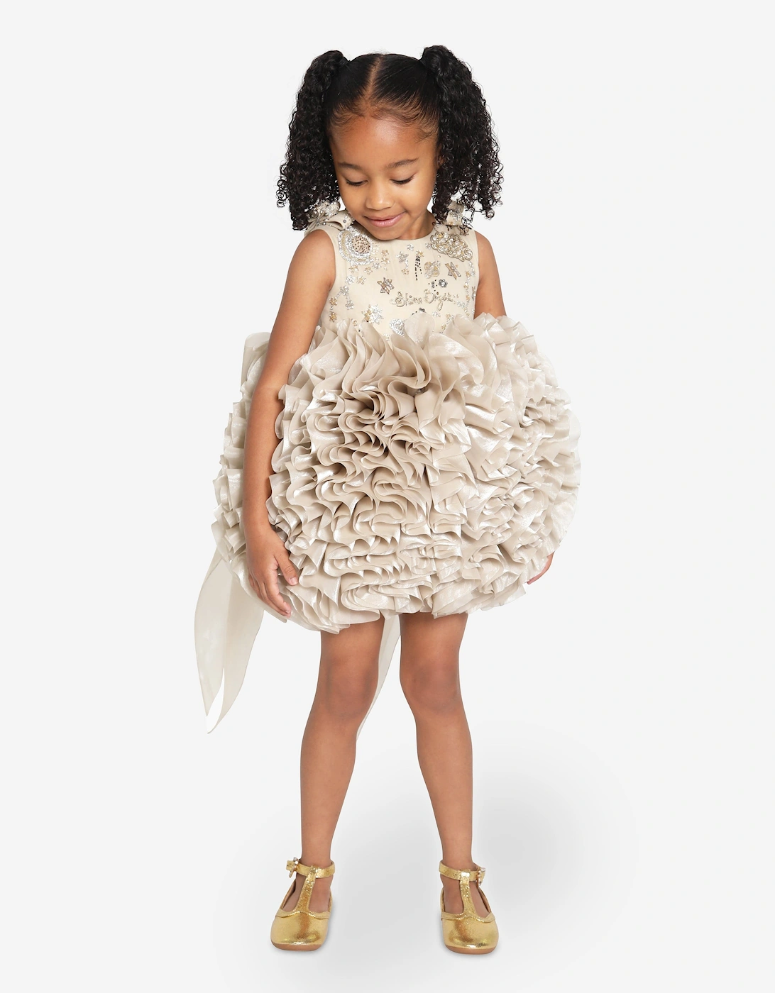 Girls Pomme Occasion Dress in Gold