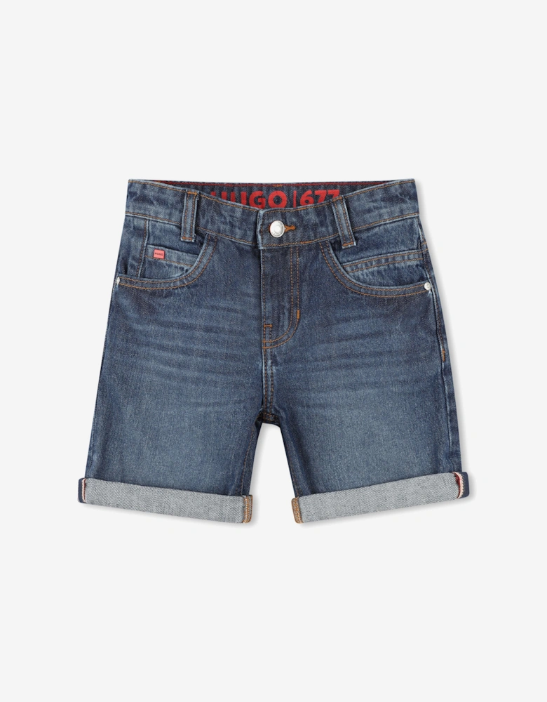 Boys Double Stone Wash Denim Shorts in Blue
