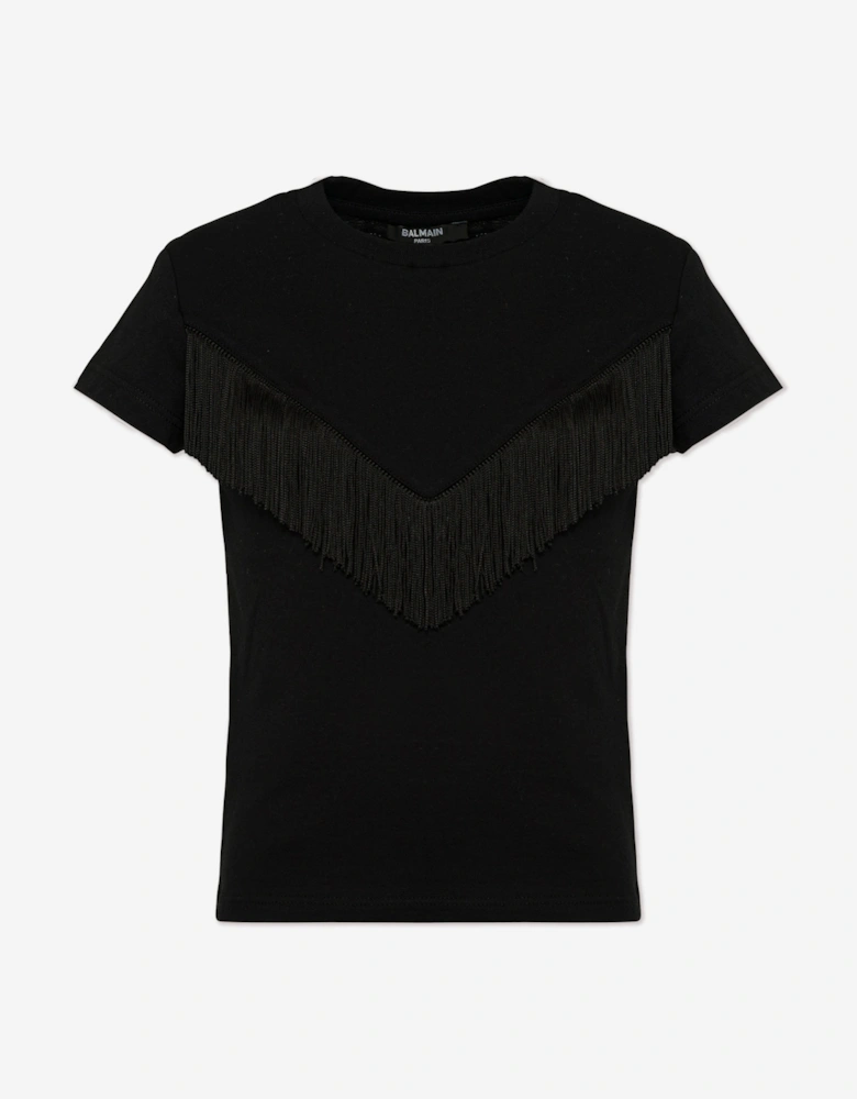 Girls Fringed T-Shirt in Black