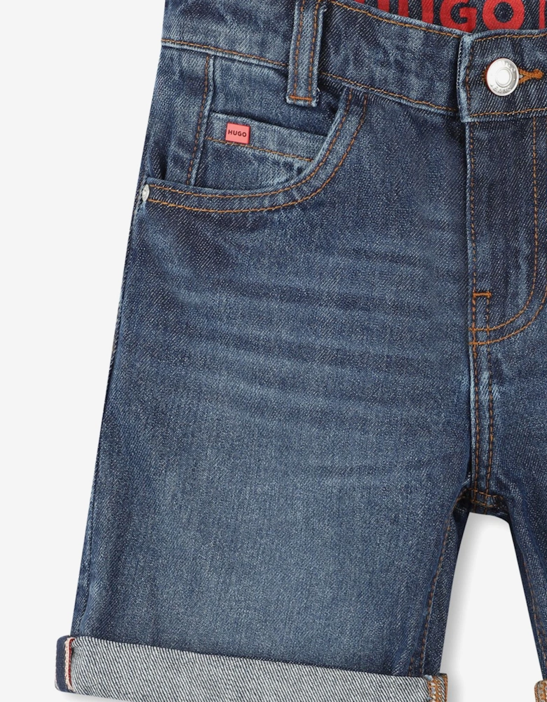Boys Double Stone Wash Denim Shorts in Blue