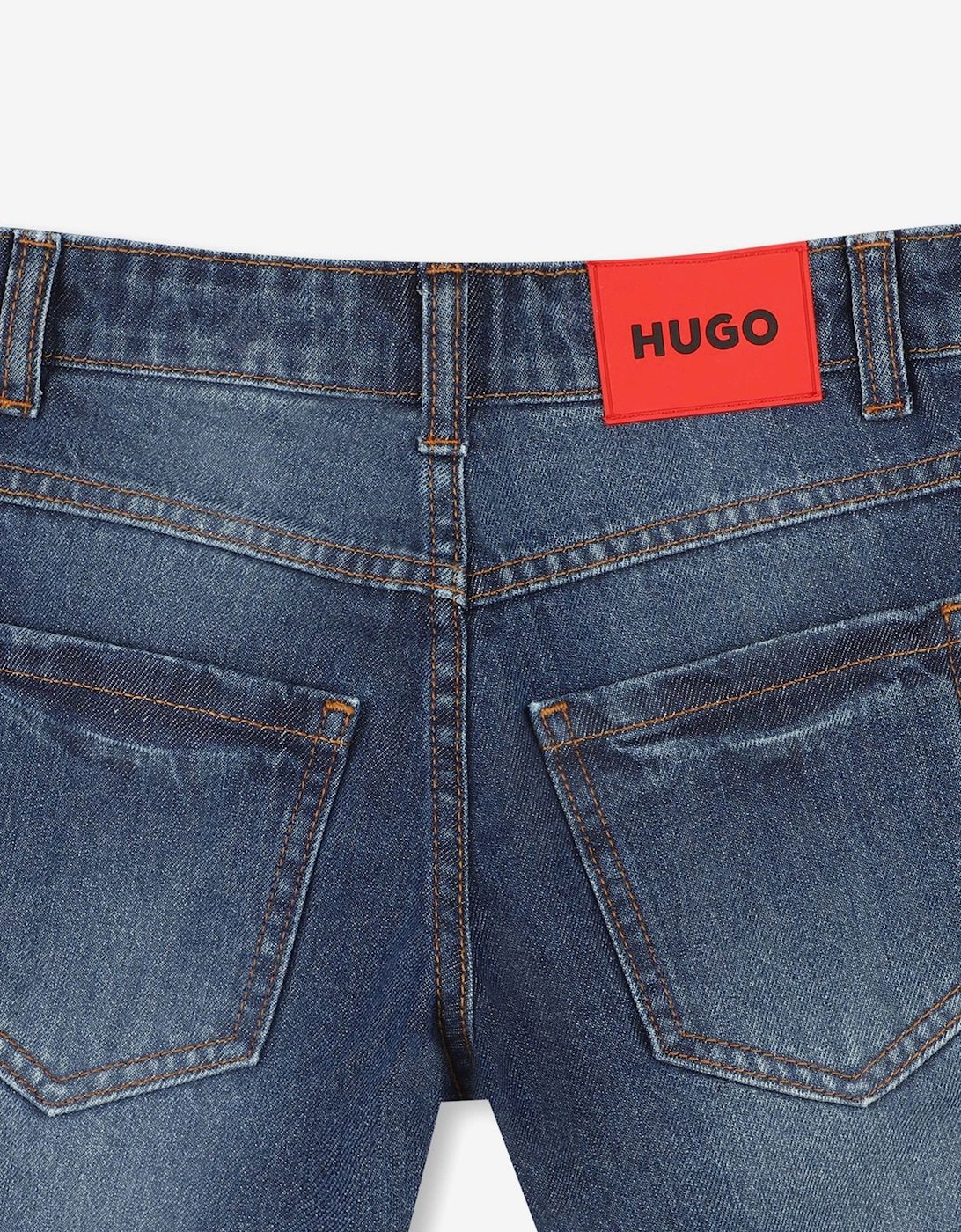 Boys Double Stone Wash Denim Shorts in Blue