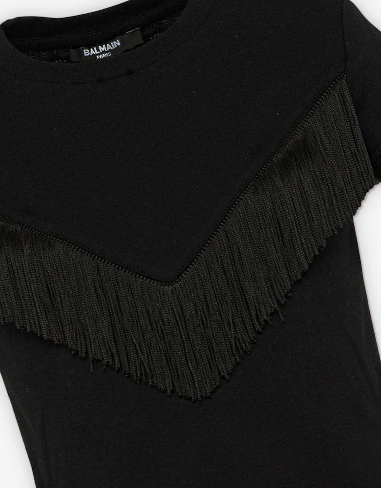Girls Fringed T-Shirt in Black