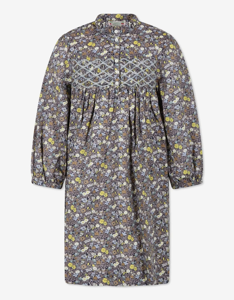 Girls Smocked Tamsin Dress in Grey