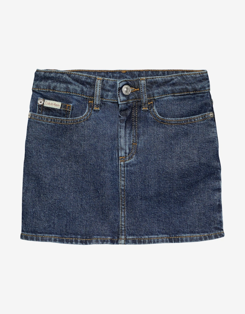 Girls Rinse Denim Mini Skirt in Blue