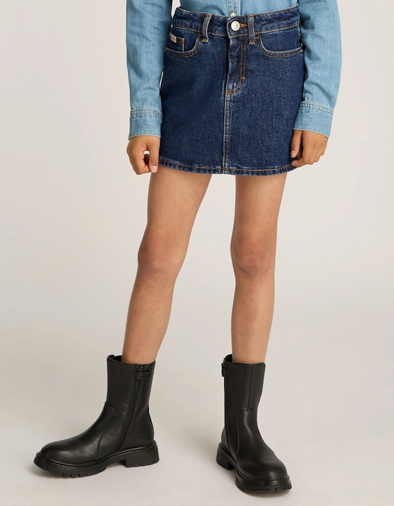 Girls Rinse Denim Mini Skirt in Blue