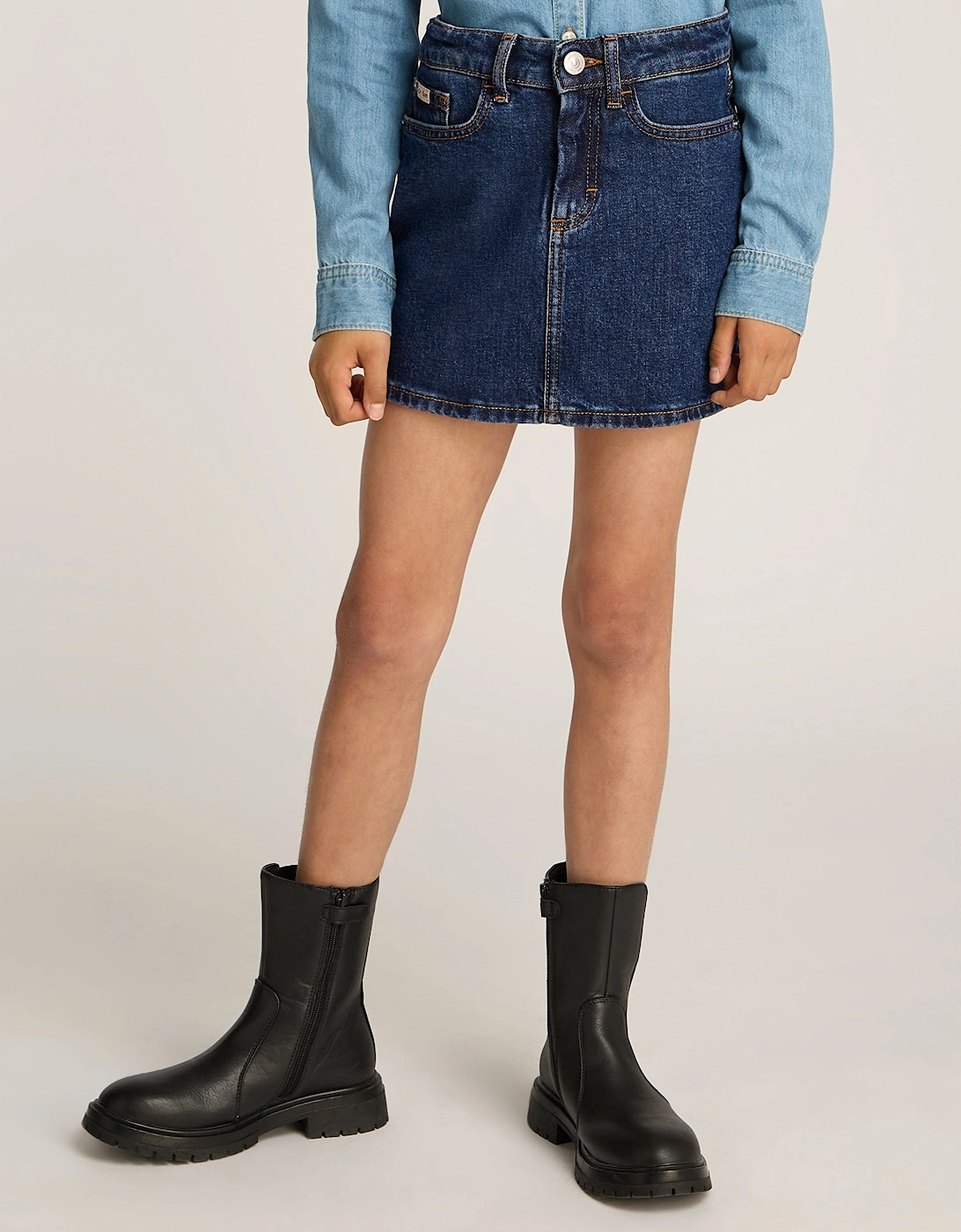 Girls Rinse Denim Mini Skirt in Blue