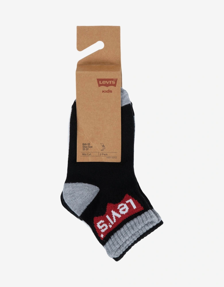 Kids Batwing Mid Cut 3 Pack Socks Set in Black