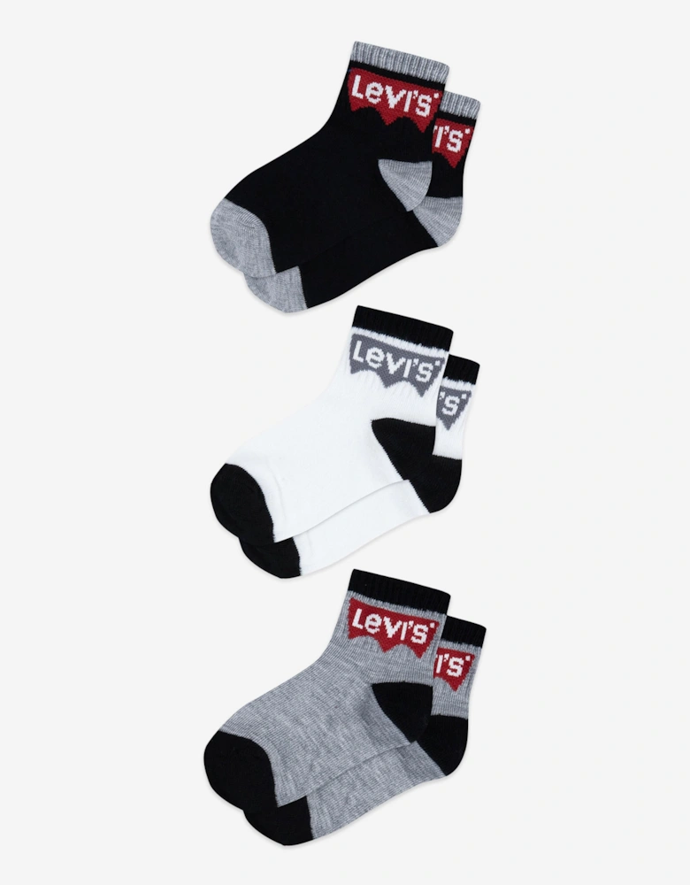 Kids Batwing Mid Cut 3 Pack Socks Set in Black