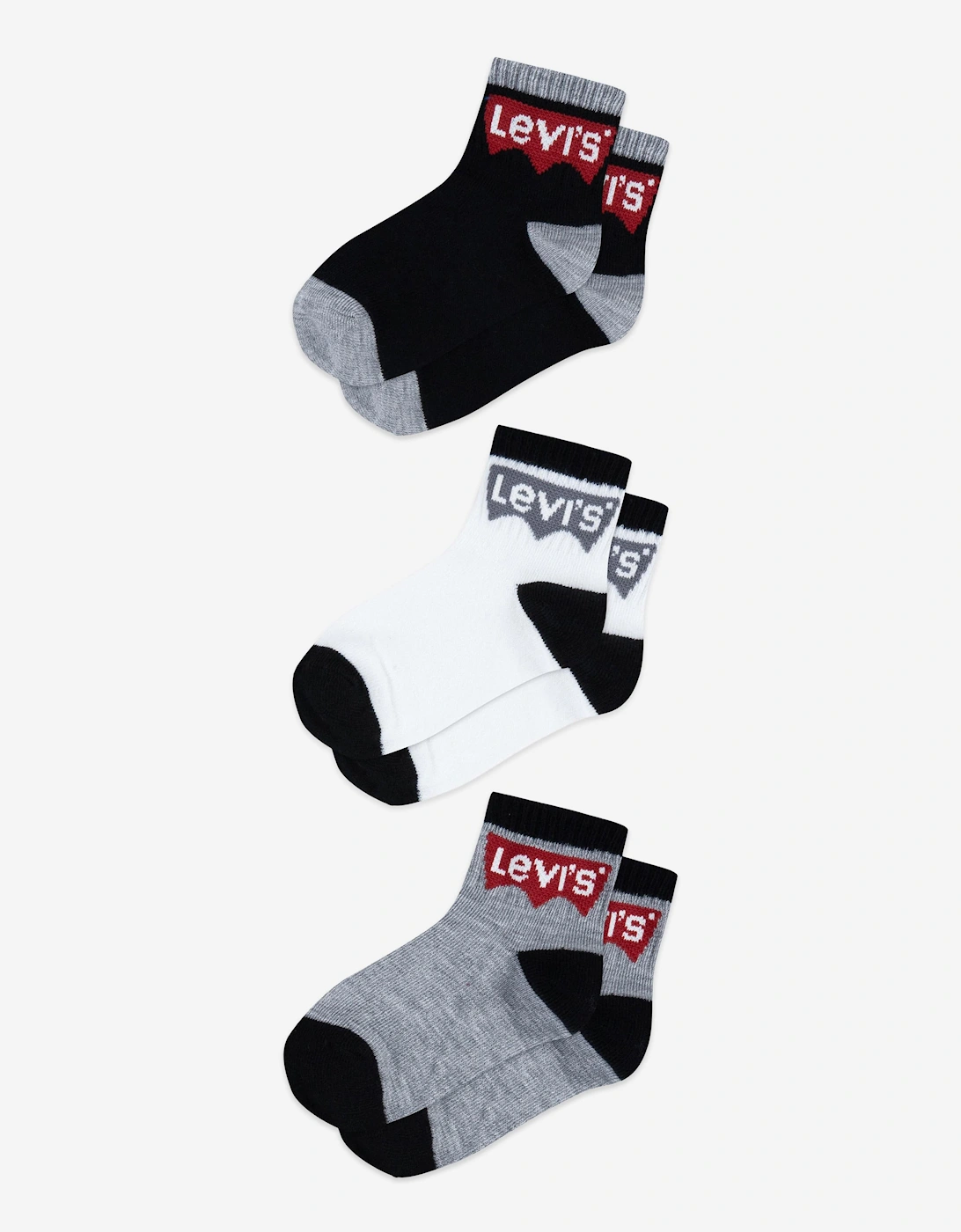 Kids Batwing Mid Cut 3 Pack Socks Set in Black