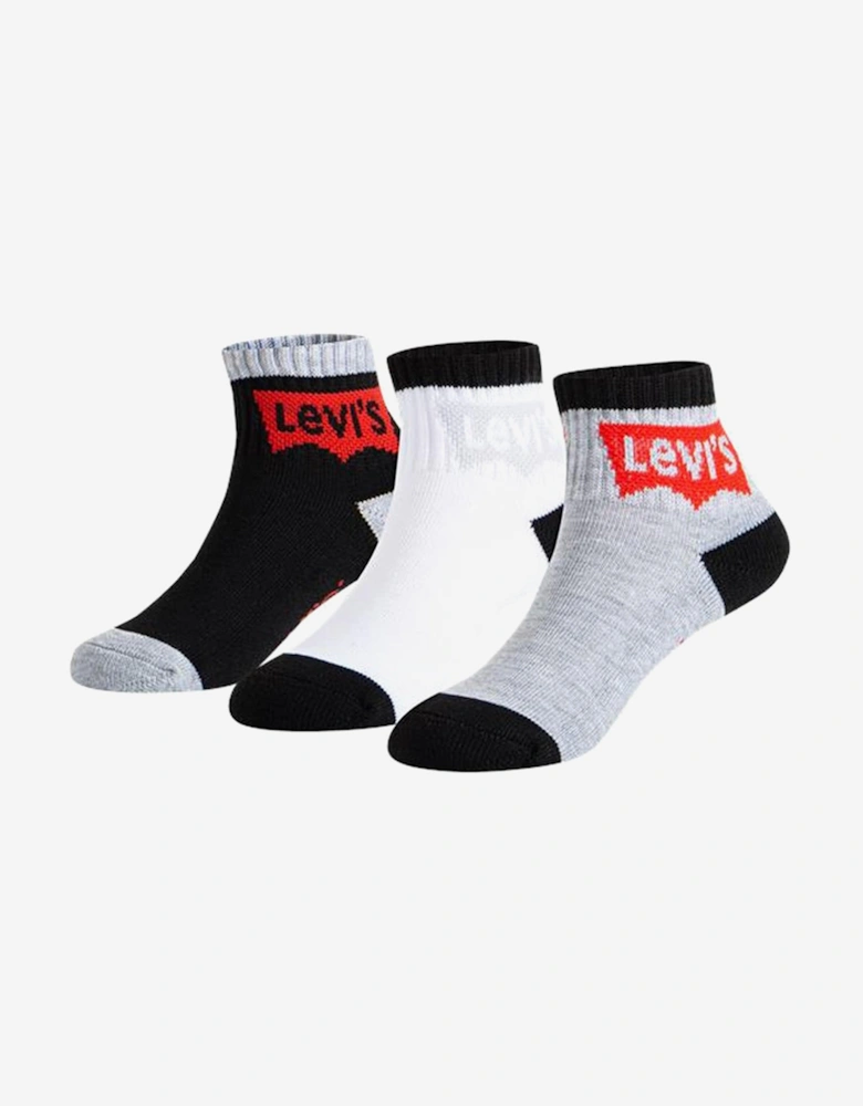 Kids Batwing Mid Cut 3 Pack Socks Set in Black