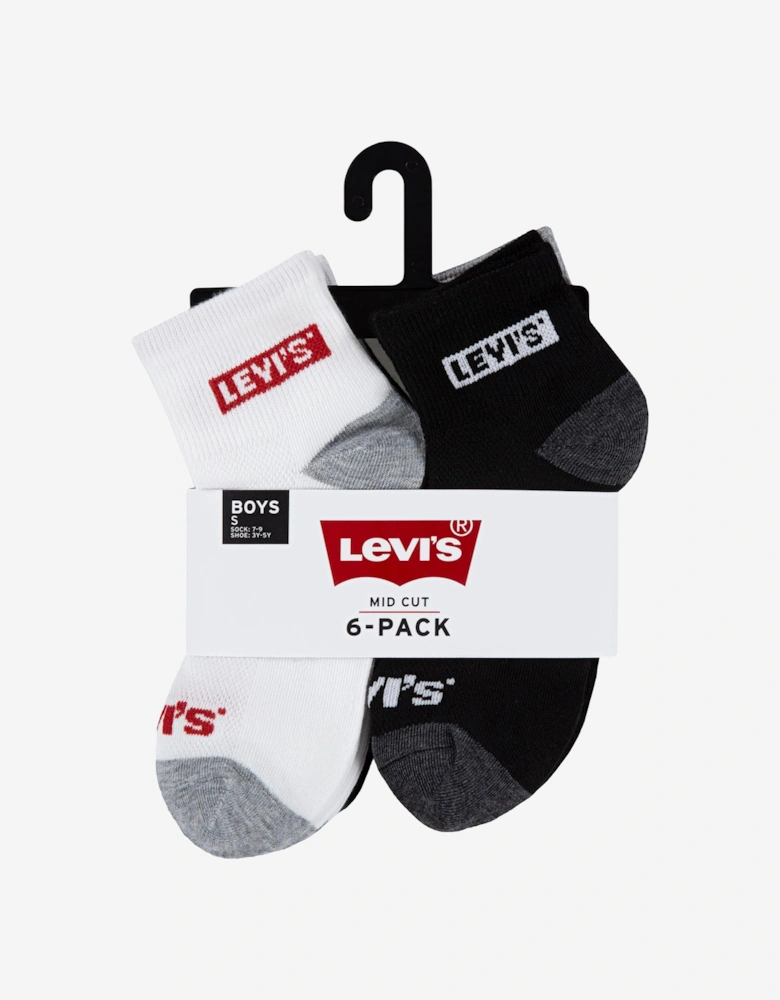 Kids Box Tab Mid Cut 6 Pack Socks Set in Grey
