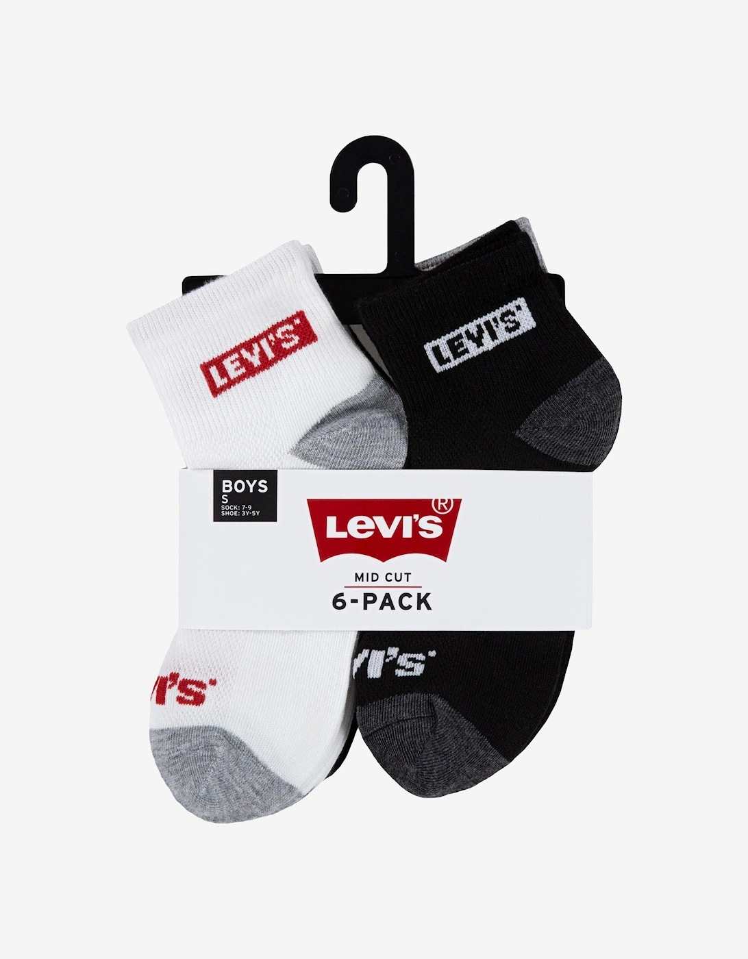 Kids Box Tab Mid Cut 6 Pack Socks Set in Grey