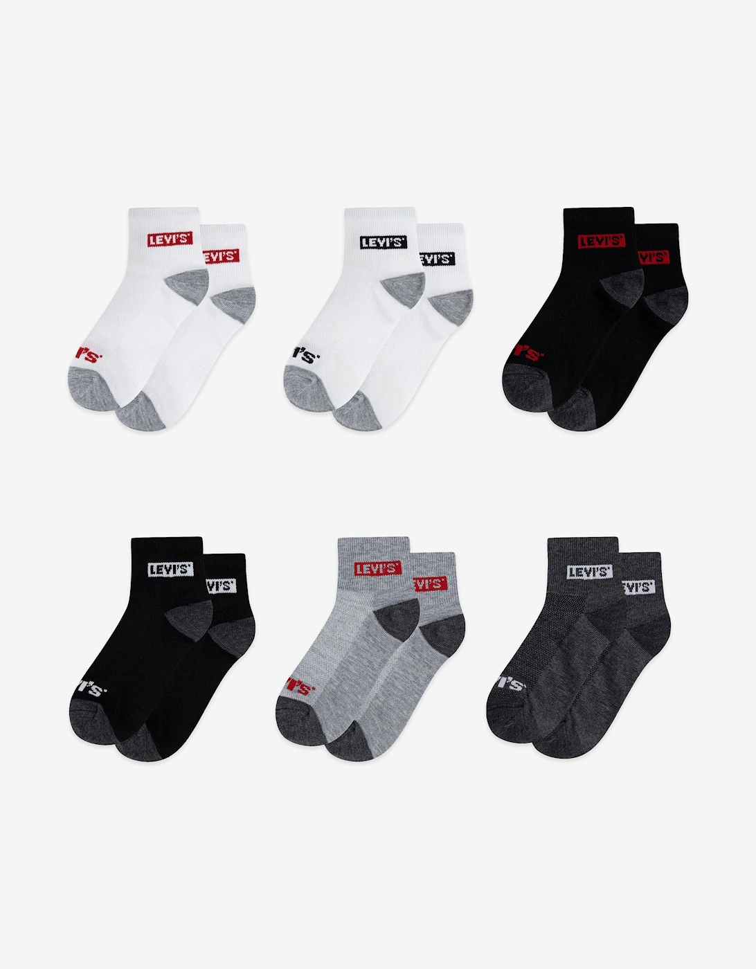 Kids Box Tab Mid Cut 6 Pack Socks Set in Grey
