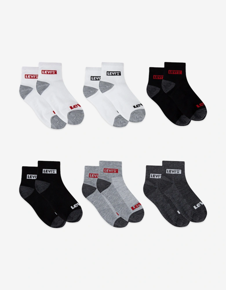 Kids Box Tab Mid Cut 6 Pack Socks Set in Grey