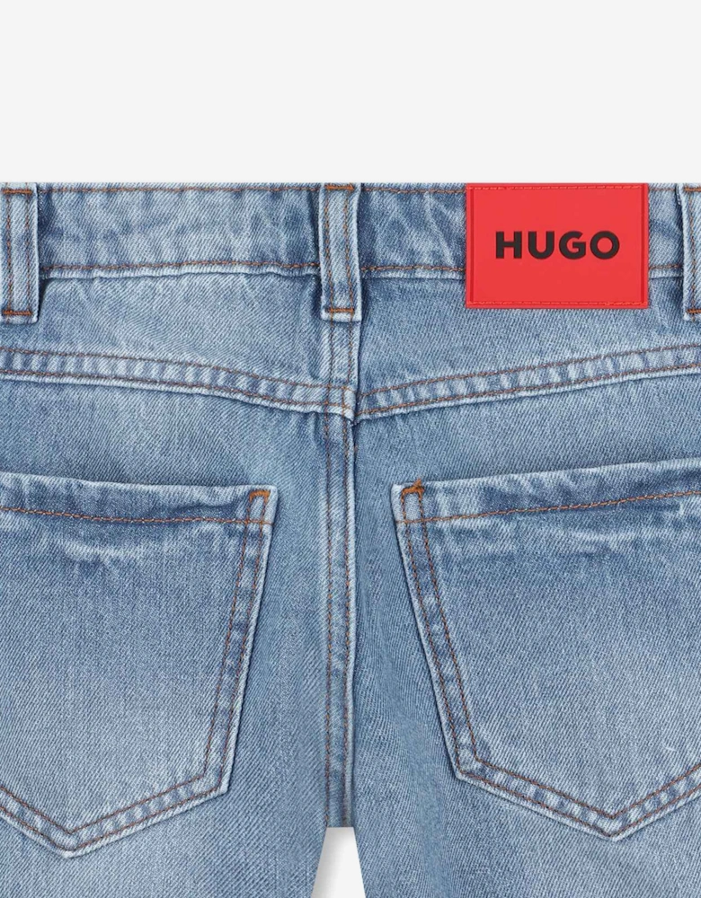 Boys Bleach Wash Denim Shorts in Blue