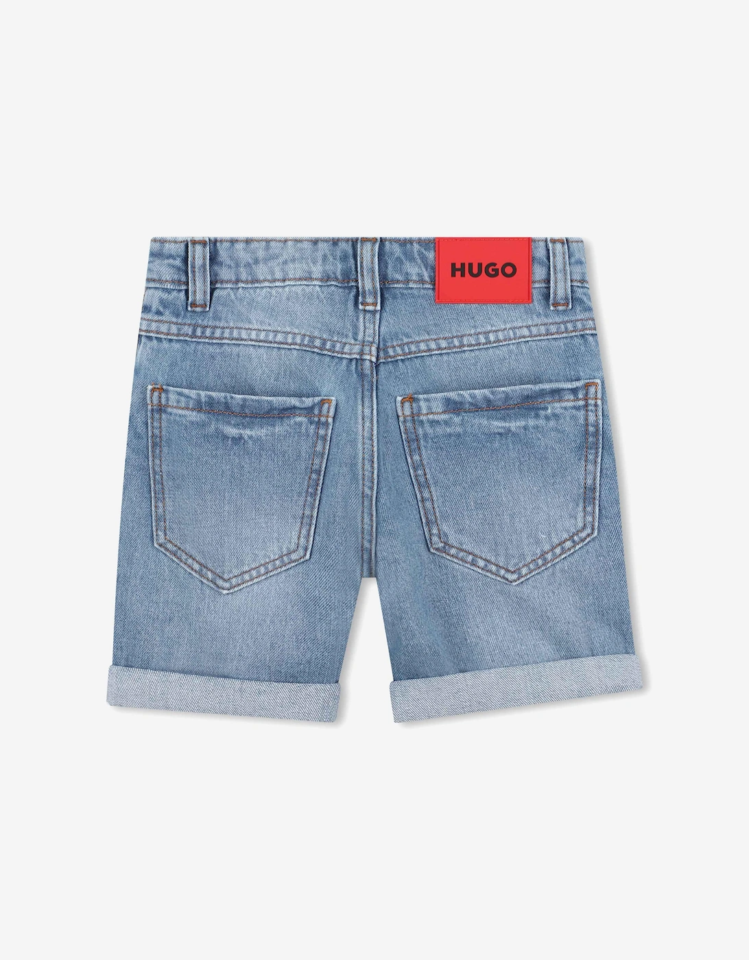 Boys Bleach Wash Denim Shorts in Blue