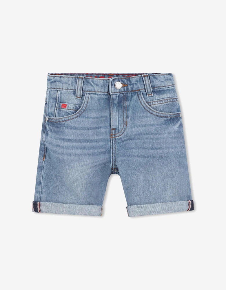 Boys Bleach Wash Denim Shorts in Blue