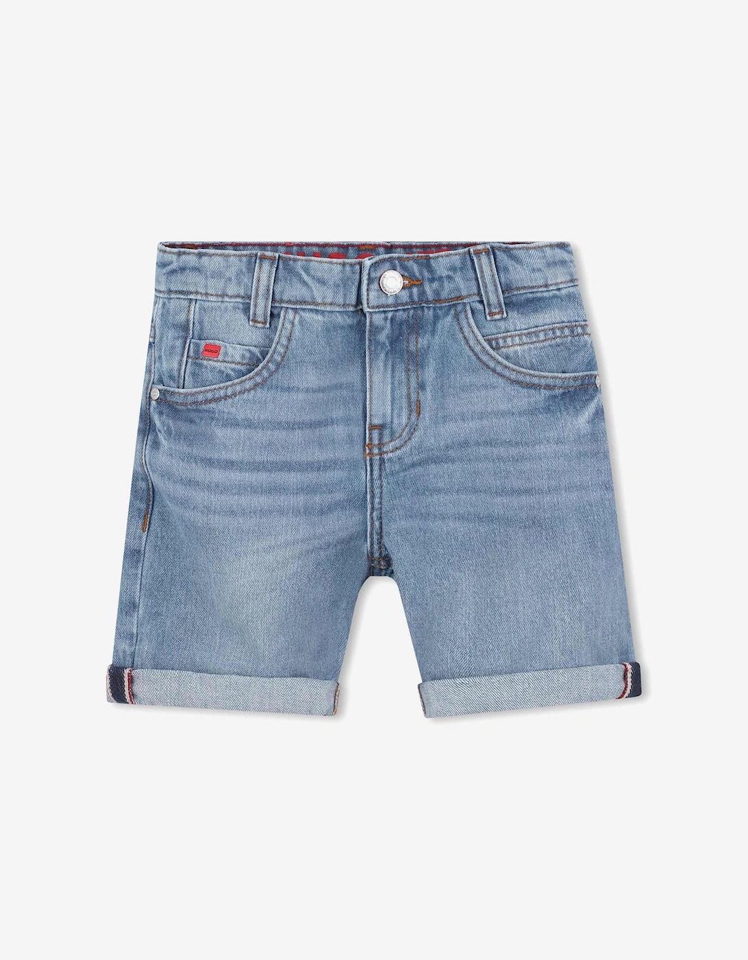 Boys Bleach Wash Denim Shorts in Blue, 5 of 4