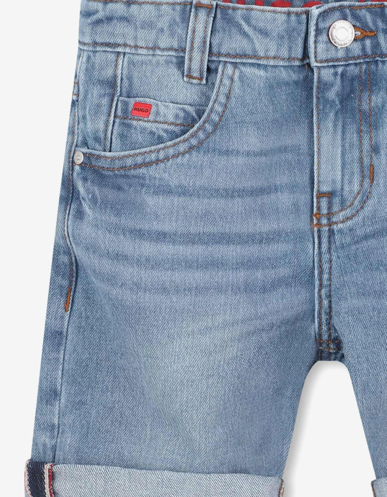 Boys Bleach Wash Denim Shorts in Blue