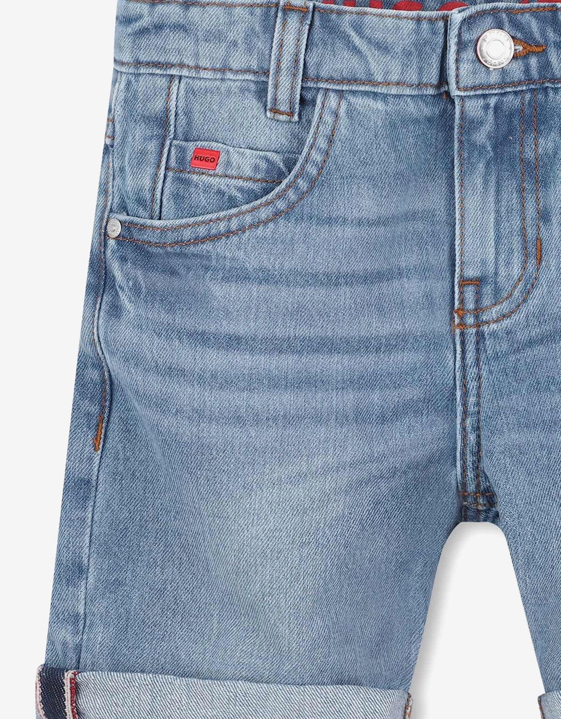 Boys Bleach Wash Denim Shorts in Blue