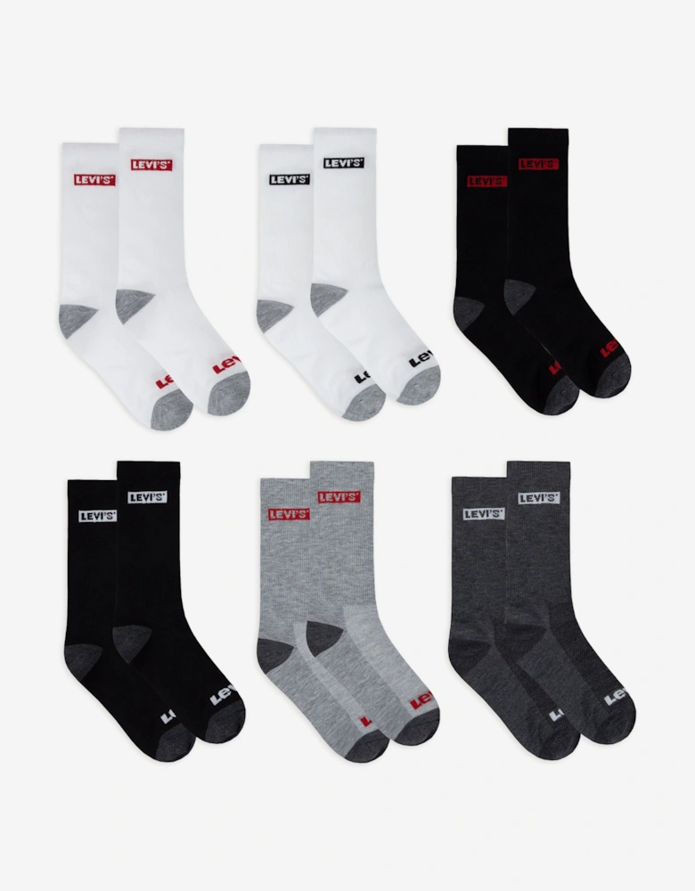 Kids Box Tab Mid Cut 6 Pack Socks Set in Grey