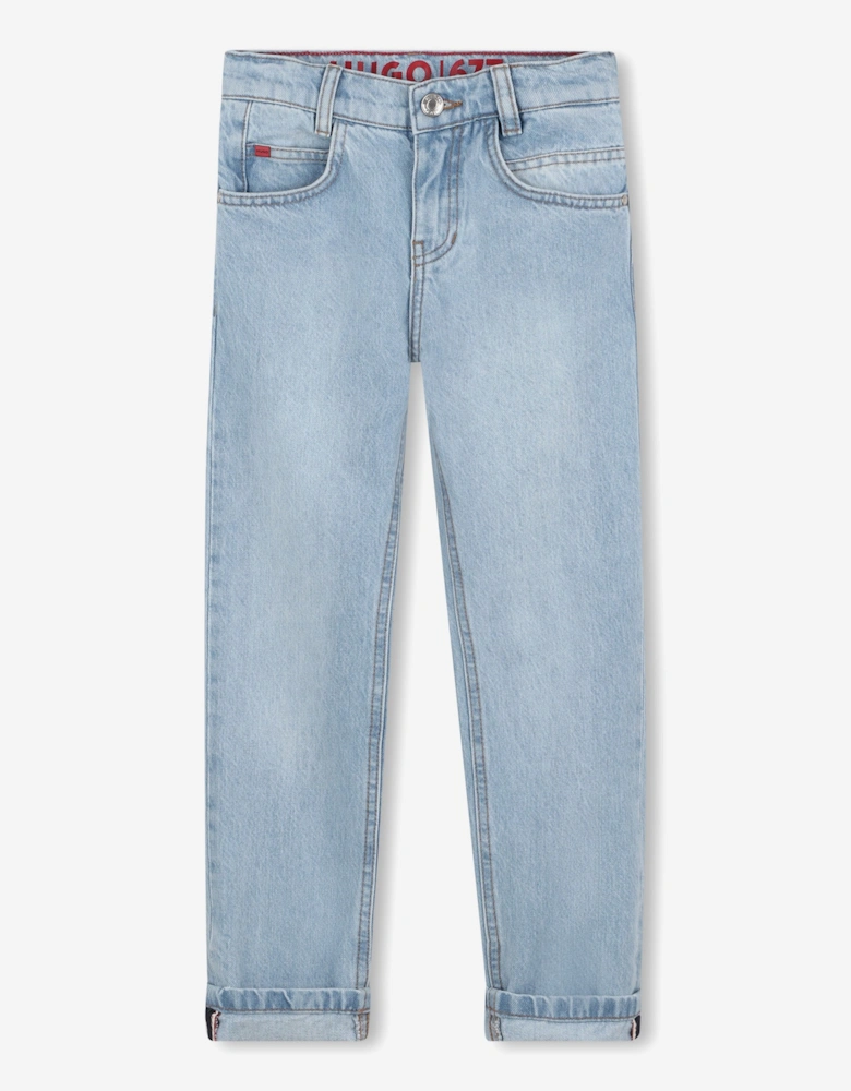 Boys Bleached Regular Fit Jeans in Blue