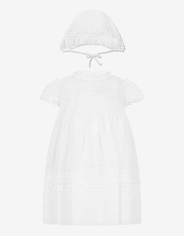 Baby Girls Dress And Bonnet in Ivory