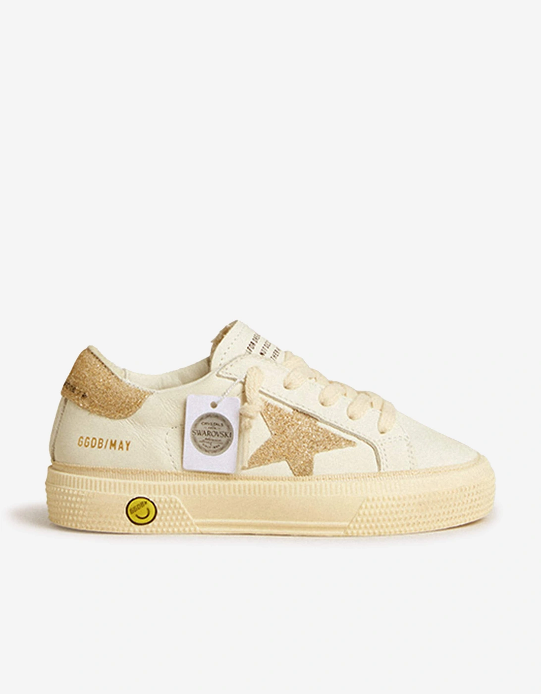 Girls Leather and Crystal Star May Trainers in White, 5 of 4