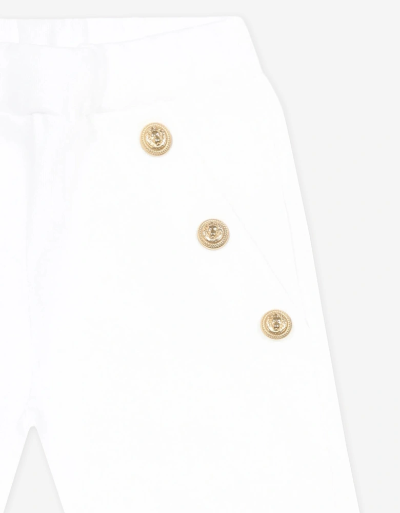 Baby Girls Logo Button Trousers in White