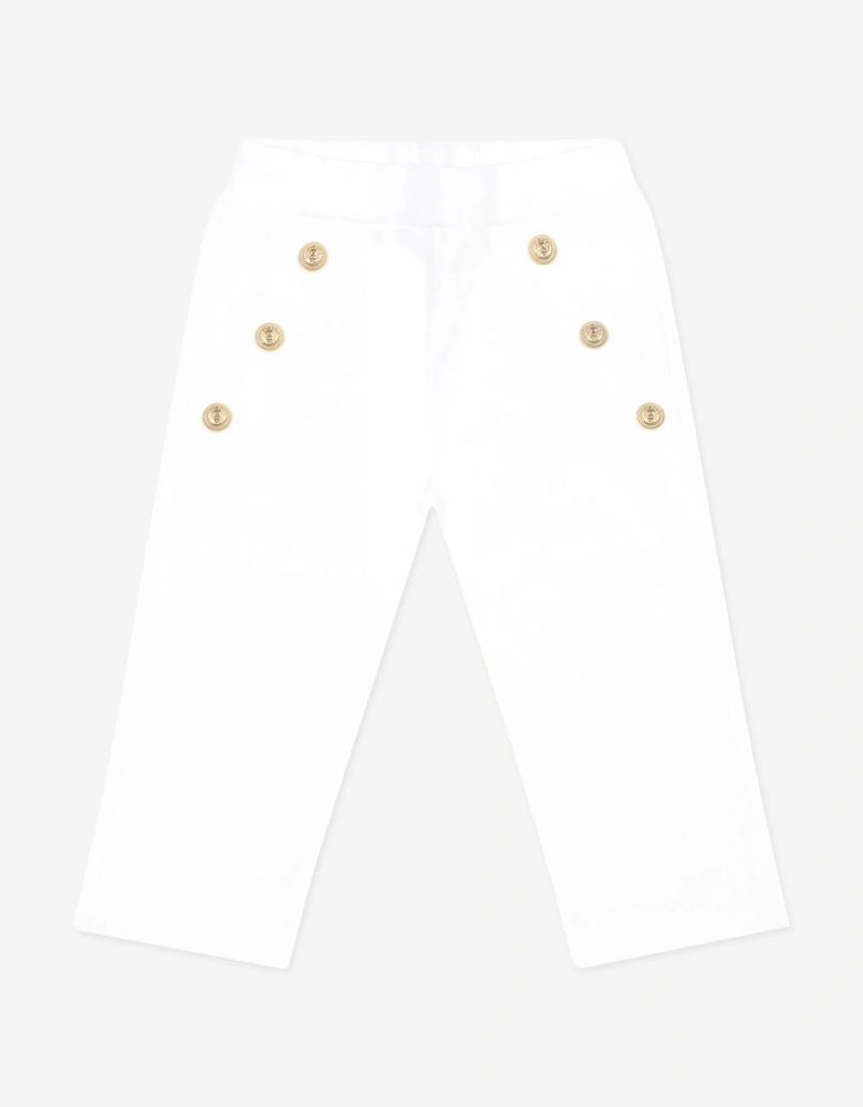 Baby Girls Logo Button Trousers in White