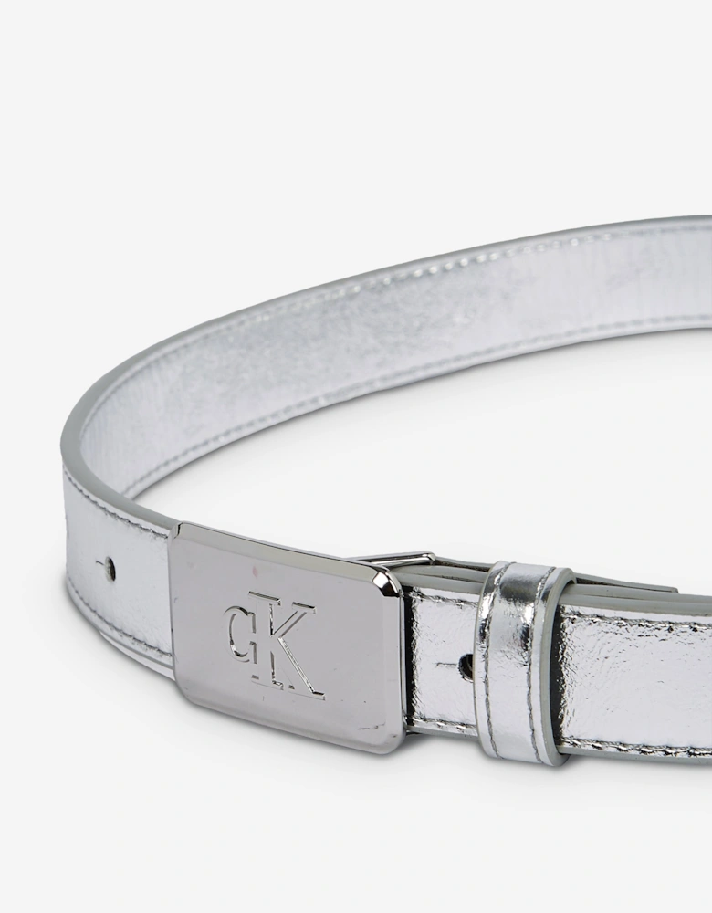 Girls Metallic Buckle Belt in Silver