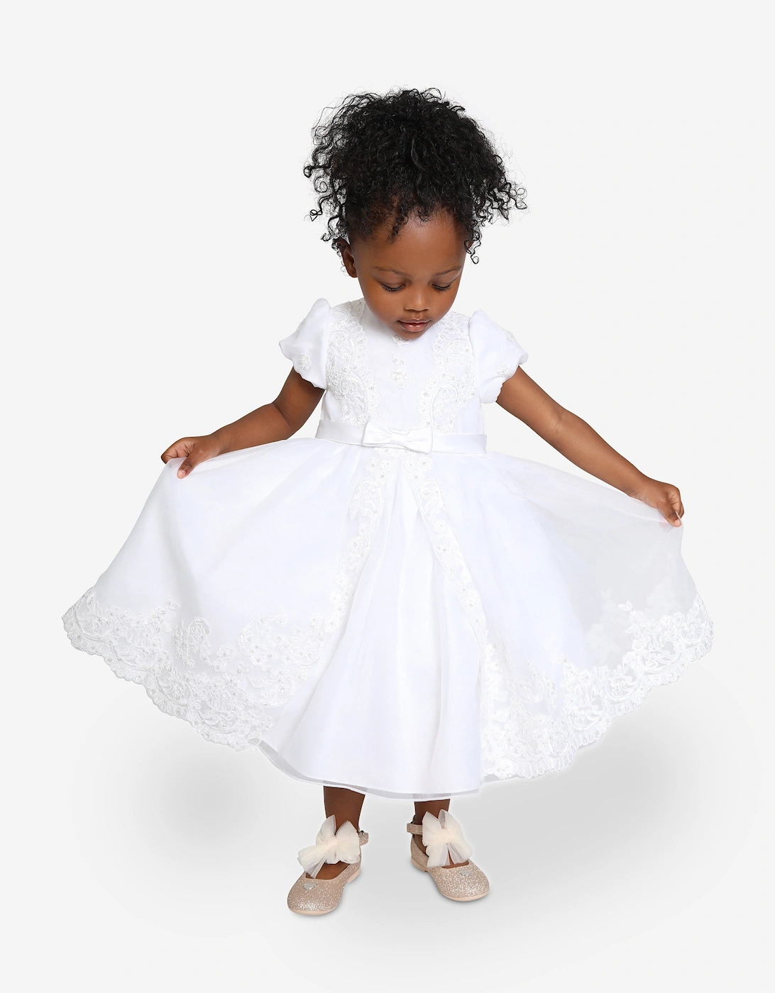 Girls Ceremonial Ballerina Length Dres in White, 6 of 5