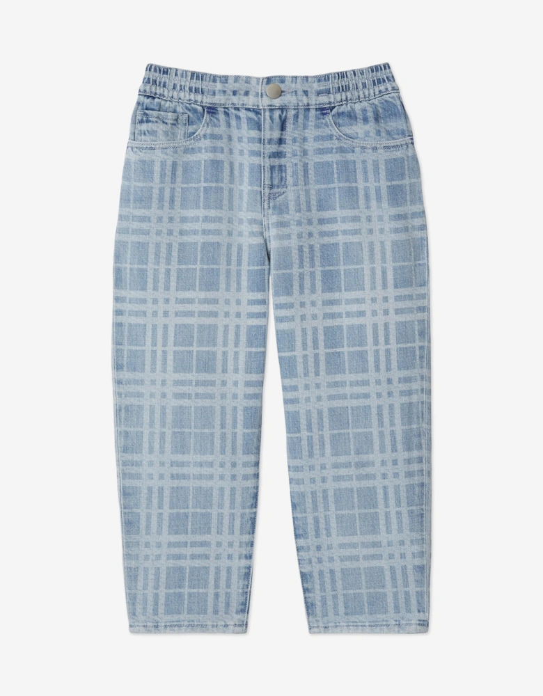 Boys Check Carven Trousers in Blue