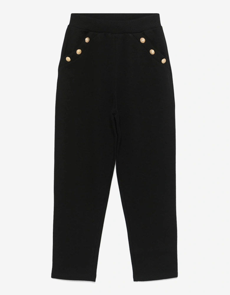 Girls Logo Button Joggers in Black
